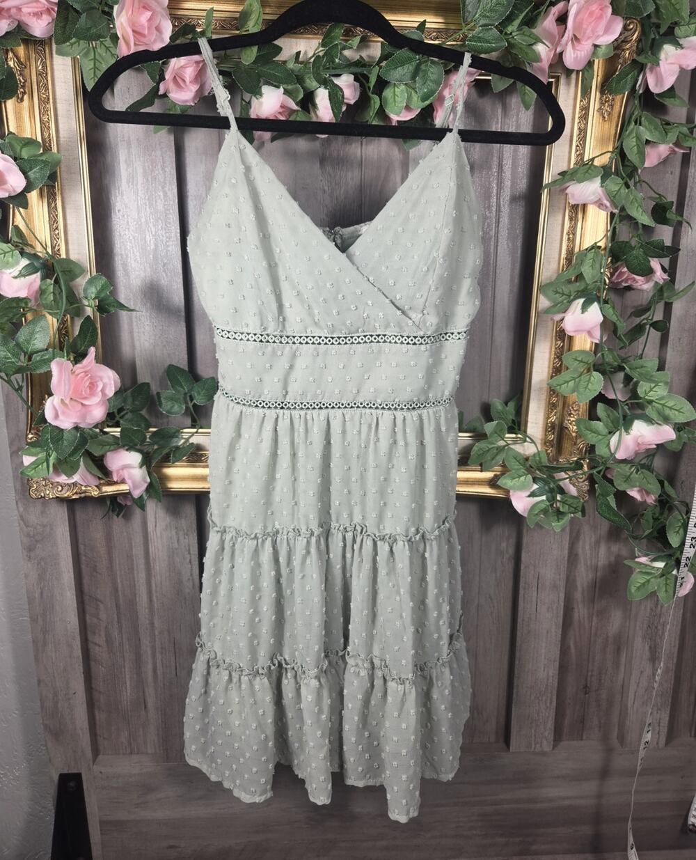 Altar'd State Green Ruffle Strappy V-Neck Chiffon Mini Sundress Women's XS